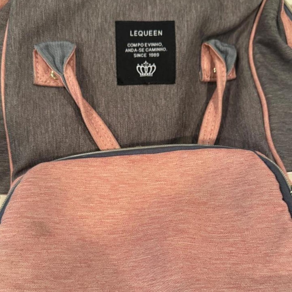 Lequeen Diaper Bag Backpack Pink Gray Insulated Bottle Pockets Travel Bag